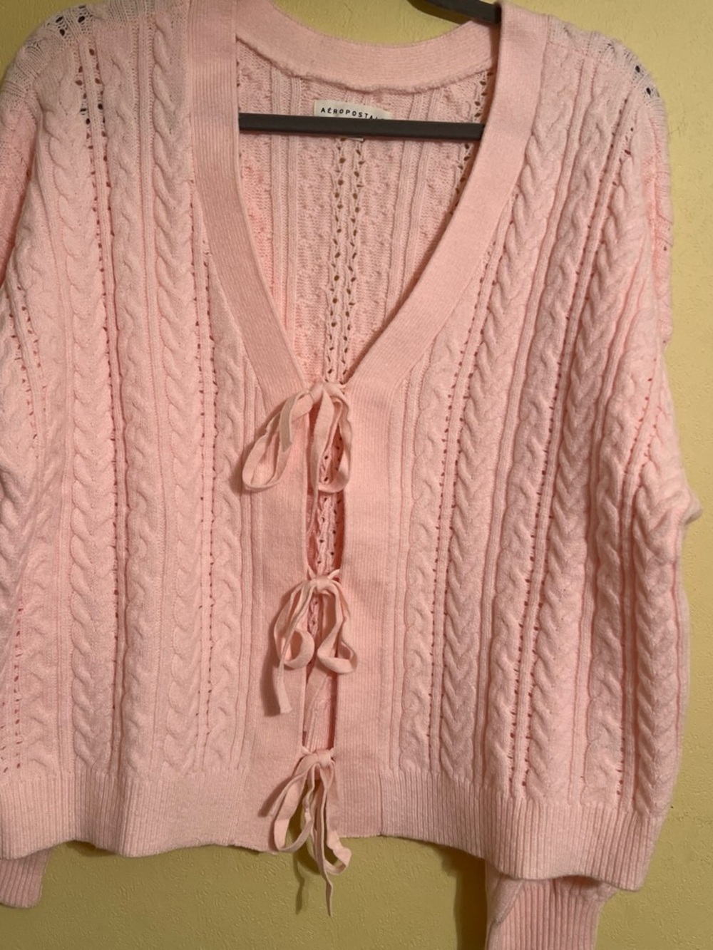 Aeropostale Soft Pink Cable-Knit Tie-Front Cardigan